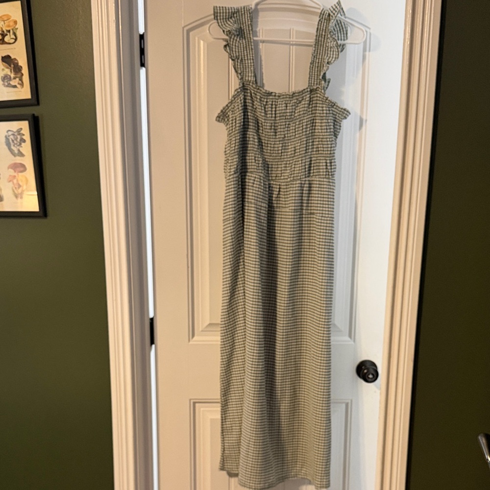 Gingham Smocked Maxi Dress in Sage Green